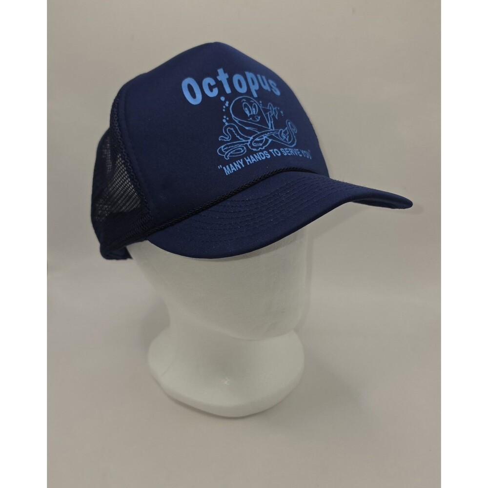 VTG Octopus Carwash Many Hands To Serve You Snapback Trucker Hat Cap Blue Mesh